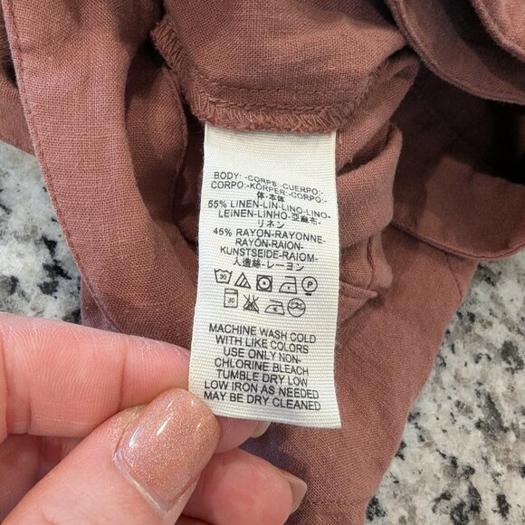 FREE PEOPLE "Ruffle My Feather" Wrap Skirt 12 Dusky Blush Muted Red Ruffle Hem - Picture 6 of 7